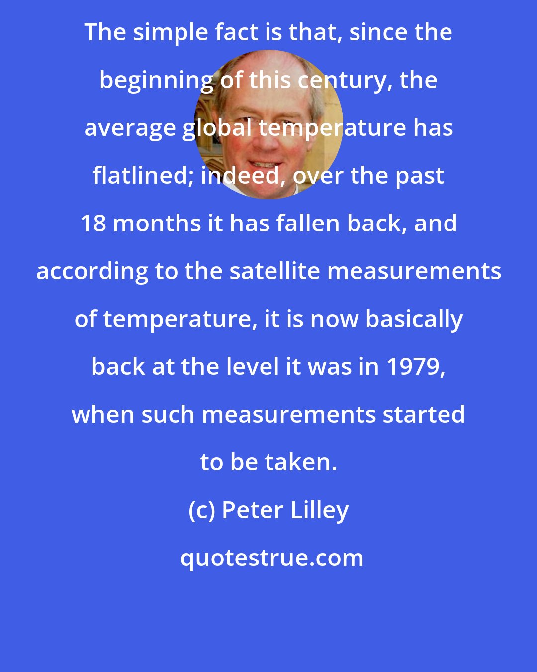 Peter Lilley: The simple fact is that, since the beginning of this century, the average global temperature has flatlined; indeed, over the past 18 months it has fallen back, and according to the satellite measurements of temperature, it is now basically back at the level it was in 1979, when such measurements started to be taken.