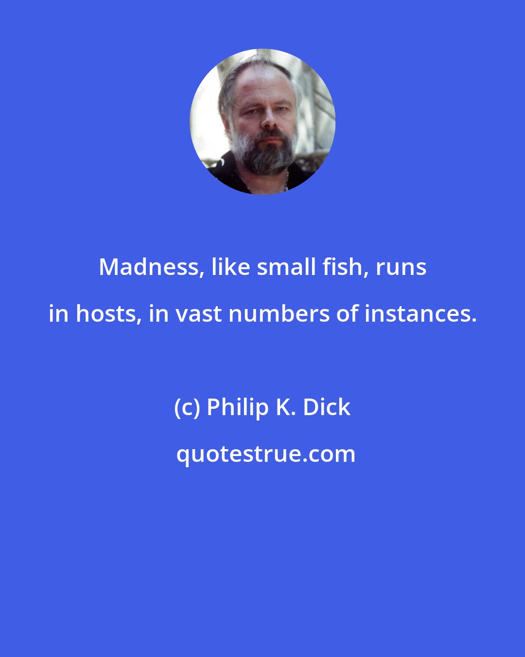 Philip K. Dick: Madness, like small fish, runs in hosts, in vast numbers of instances.