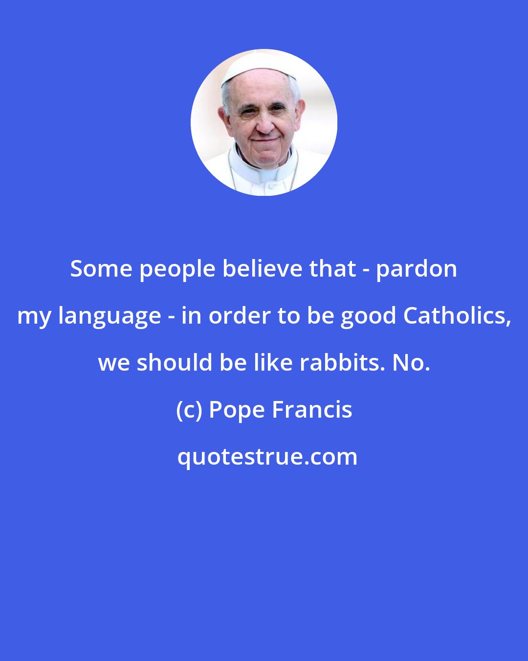 Pope Francis: Some people believe that - pardon my language - in order to be good Catholics, we should be like rabbits. No.