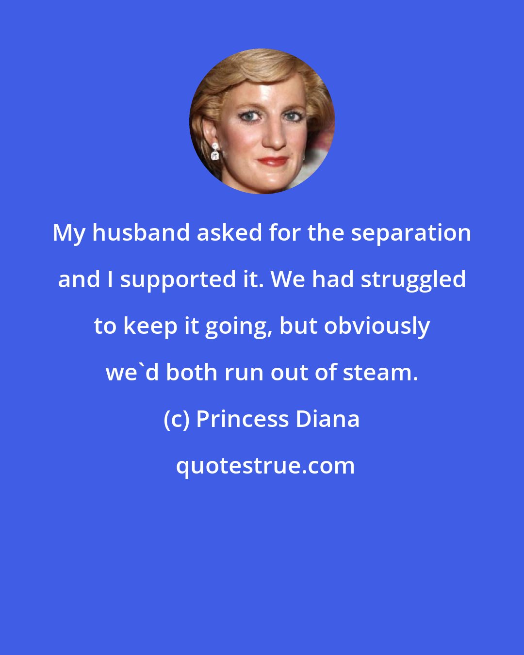 Princess Diana: My husband asked for the separation and I supported it. We had struggled to keep it going, but obviously we'd both run out of steam.
