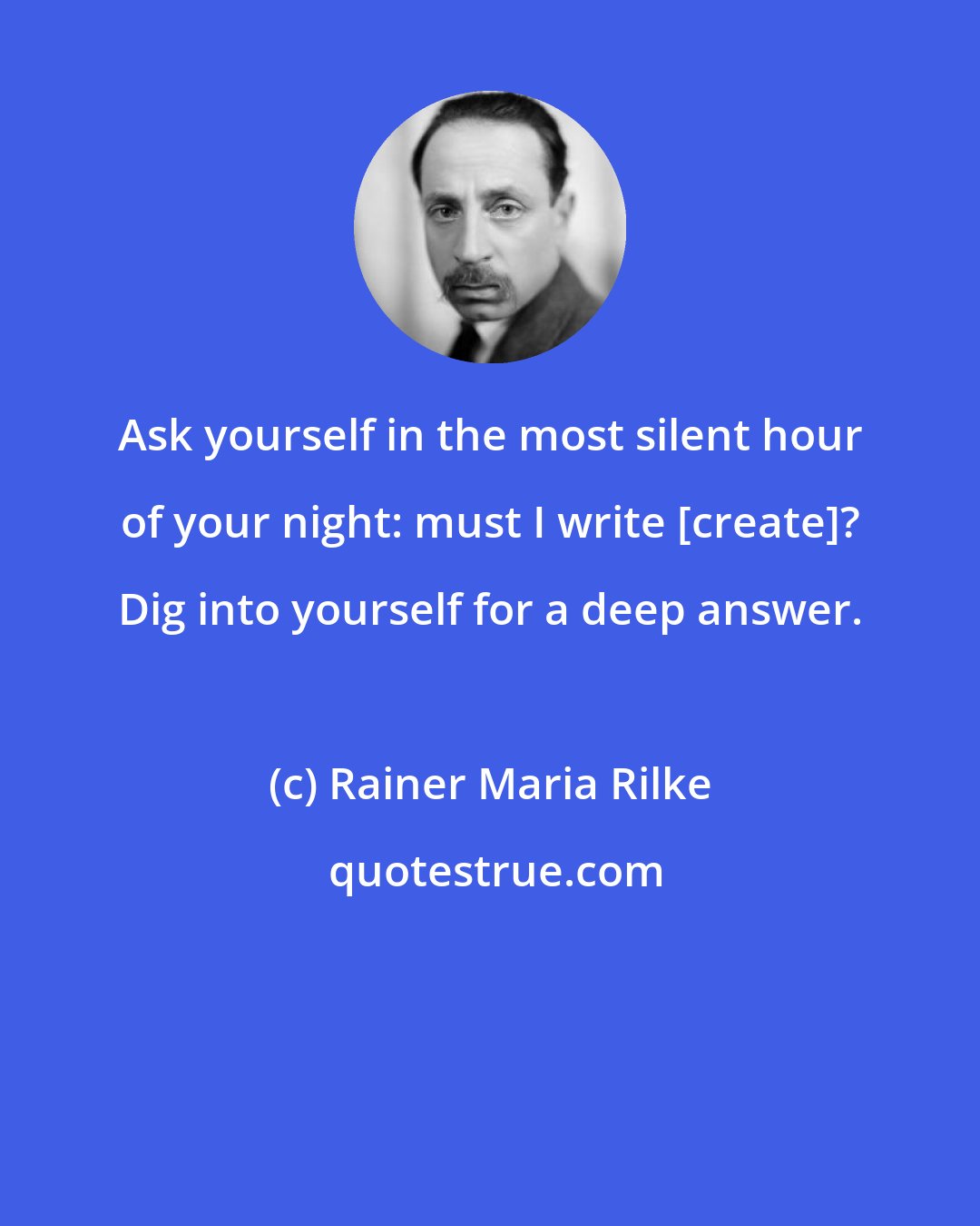 Rainer Maria Rilke: Ask yourself in the most silent hour of your night: must I write [create]? Dig into yourself for a deep answer.