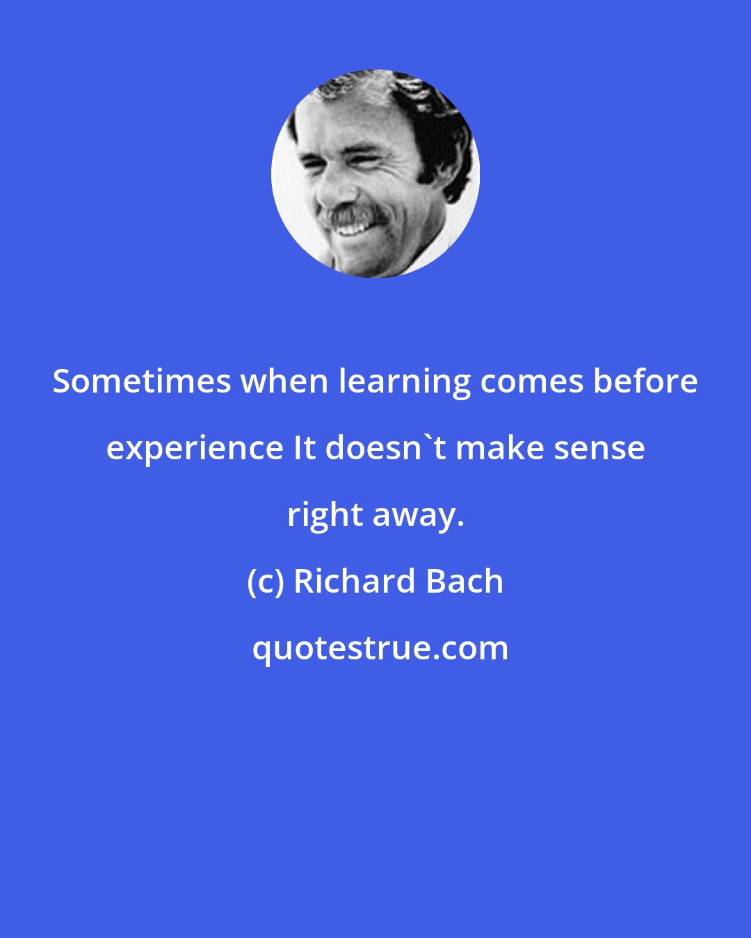 Richard Bach: Sometimes when learning comes before experience It doesn't make sense right away.