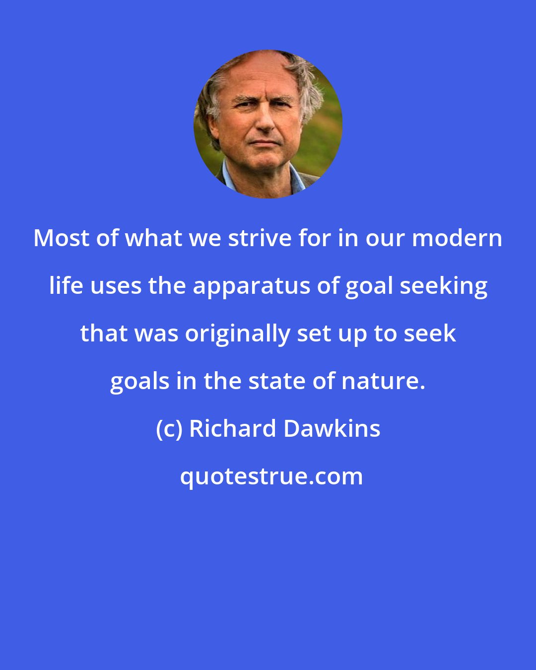 Richard Dawkins: Most of what we strive for in our modern life uses the apparatus of goal seeking that was originally set up to seek goals in the state of nature.