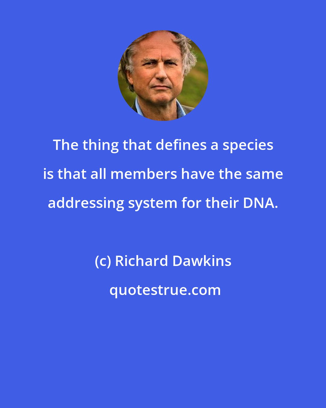 Richard Dawkins: The thing that defines a species is that all members have the same addressing system for their DNA.