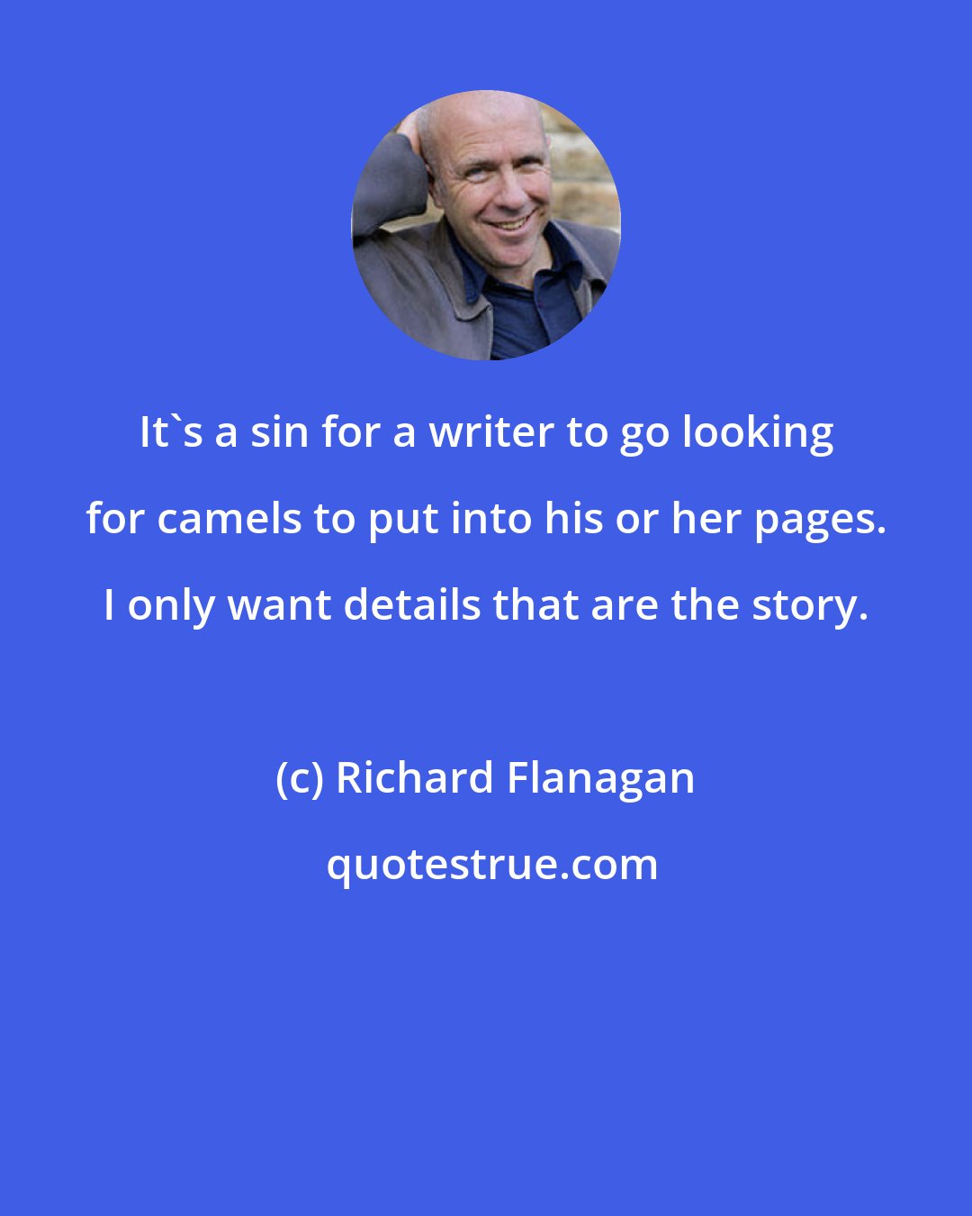 Richard Flanagan: It's a sin for a writer to go looking for camels to put into his or her pages. I only want details that are the story.