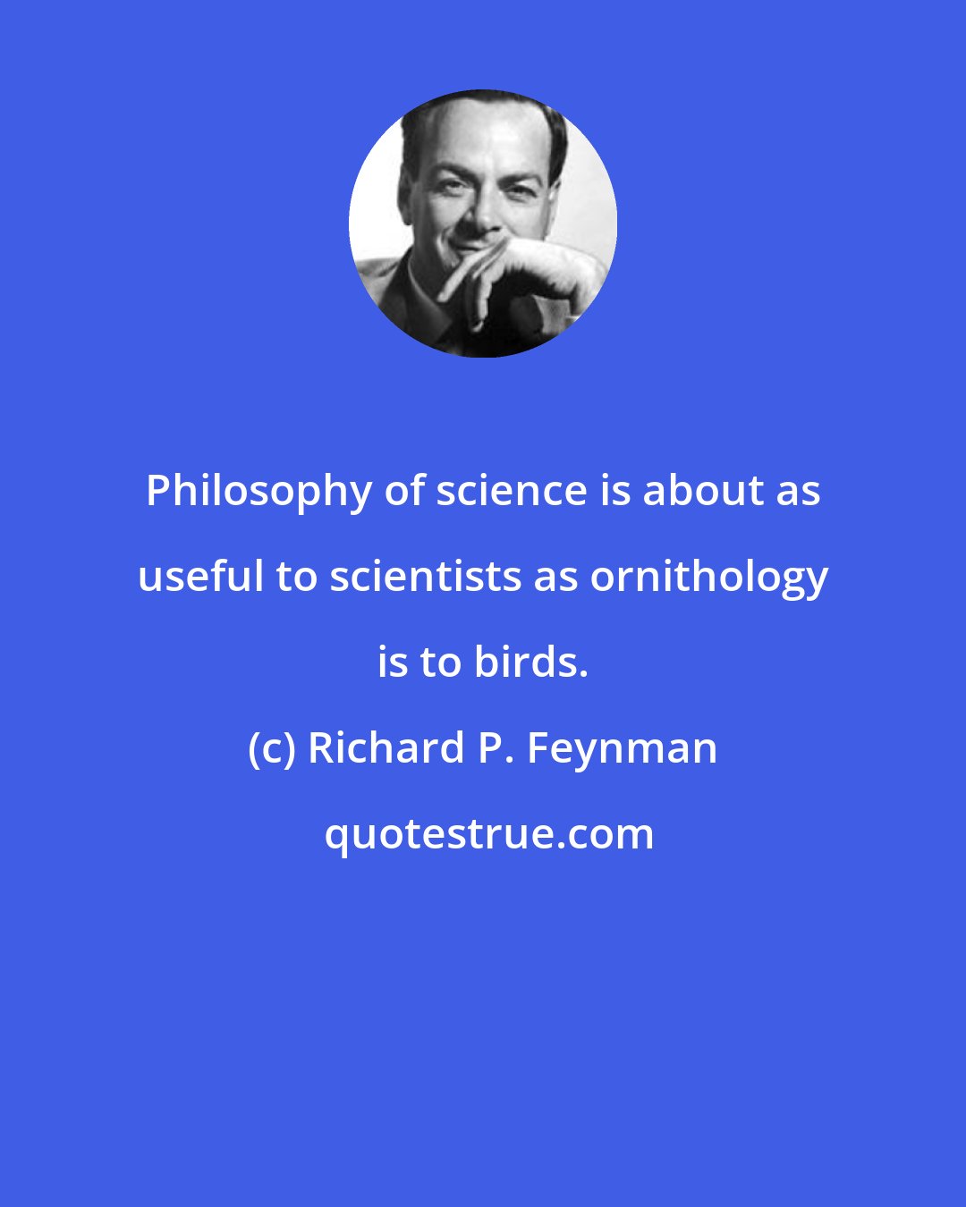 Richard P. Feynman: Philosophy of science is about as useful to scientists as ornithology is to birds.