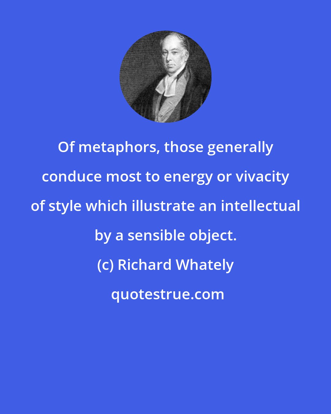 Richard Whately: Of metaphors, those generally conduce most to energy or vivacity of style which illustrate an intellectual by a sensible object.