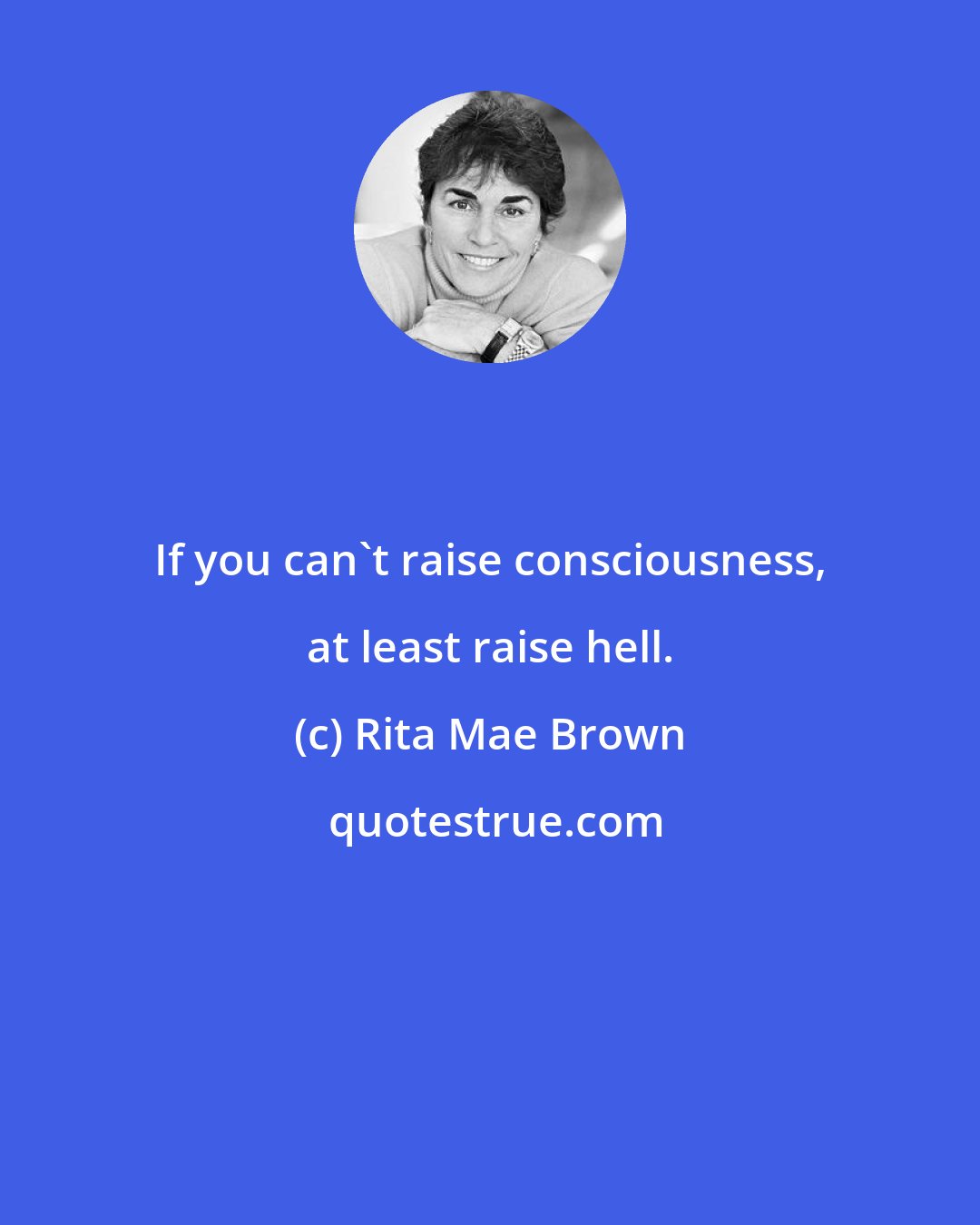 Rita Mae Brown: If you can't raise consciousness, at least raise hell.