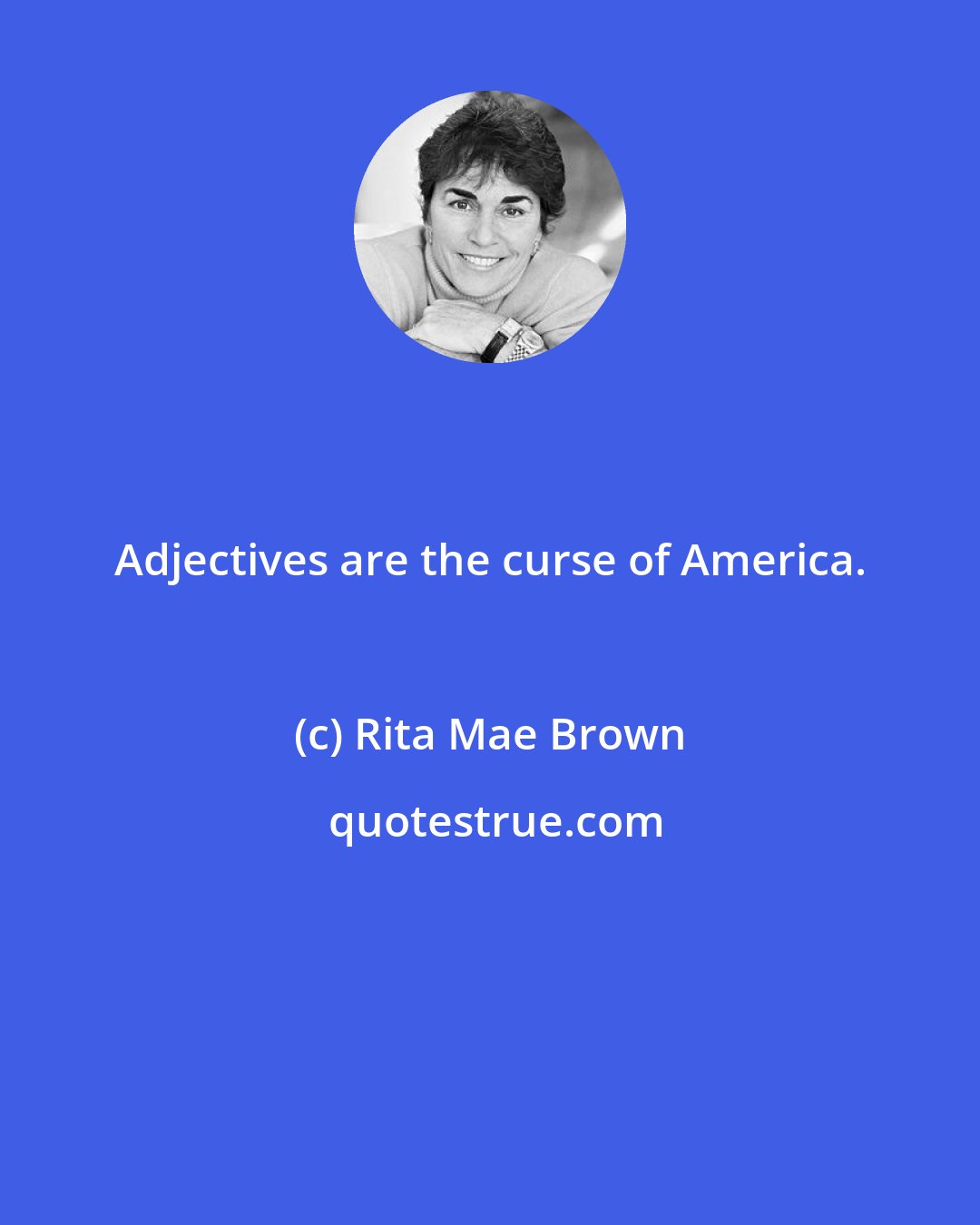 Rita Mae Brown: Adjectives are the curse of America.