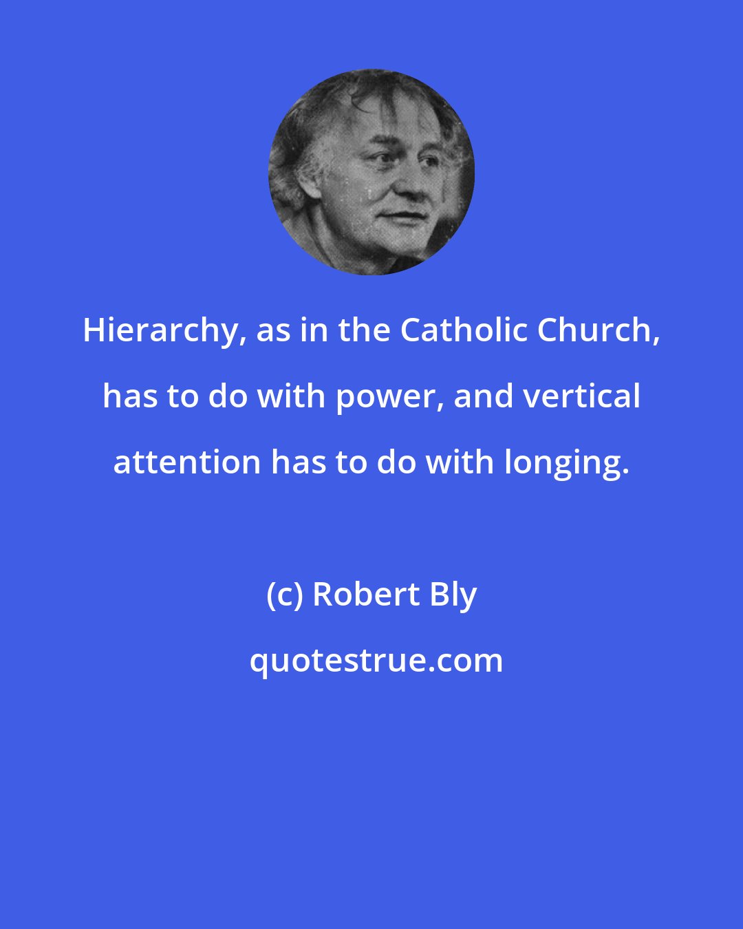 Robert Bly: Hierarchy, as in the Catholic Church, has to do with power, and vertical attention has to do with longing.