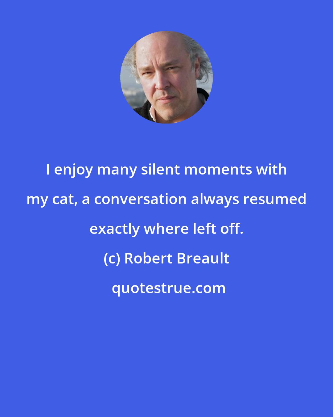 Robert Breault: I enjoy many silent moments with my cat, a conversation always resumed exactly where left off.