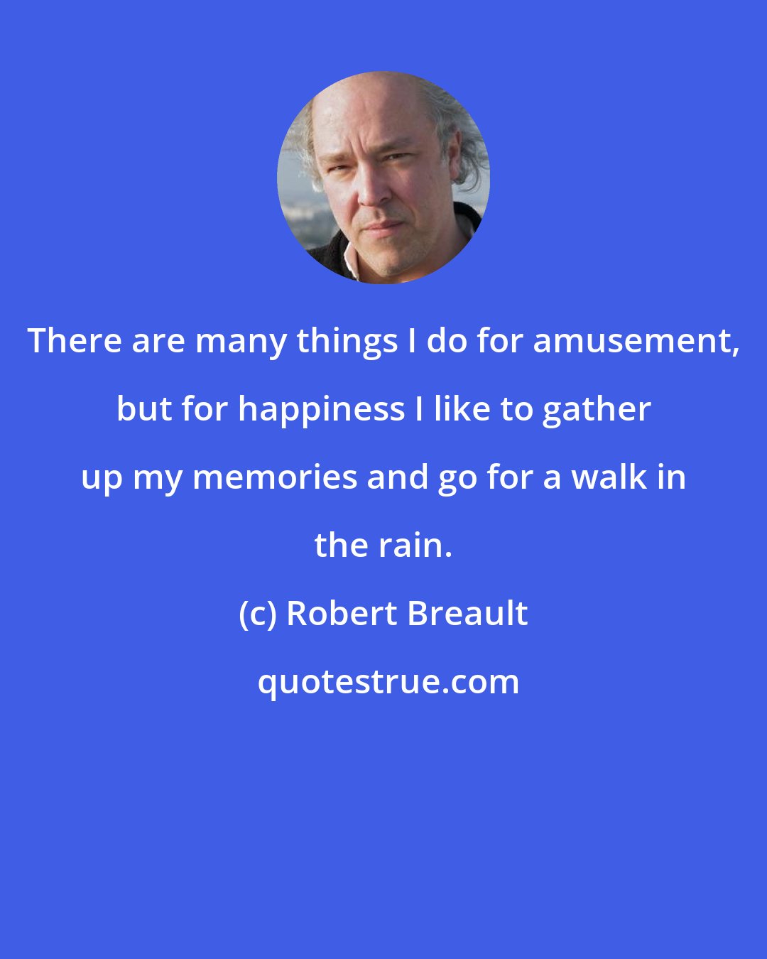 Robert Breault: There are many things I do for amusement, but for happiness I like to gather up my memories and go for a walk in the rain.