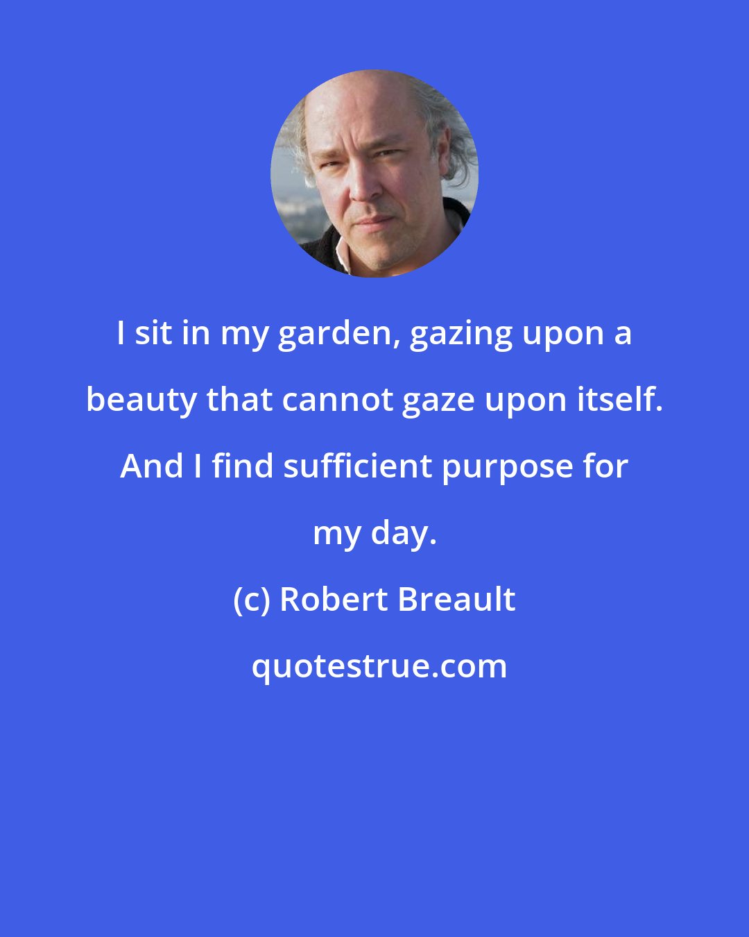 Robert Breault: I sit in my garden, gazing upon a beauty that cannot gaze upon itself. And I find sufficient purpose for my day.