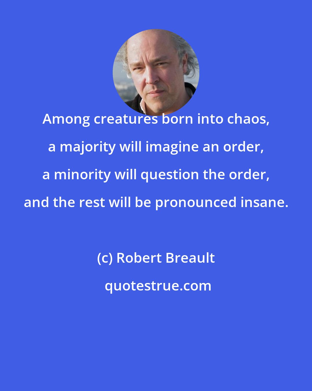 Robert Breault: Among creatures born into chaos, a majority will imagine an order, a minority will question the order, and the rest will be pronounced insane.