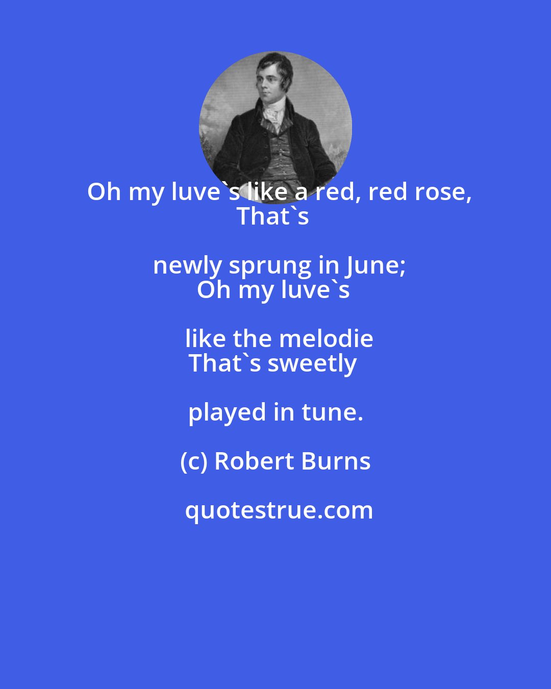 Robert Burns: Oh my luve's like a red, red rose,
That's newly sprung in June;
Oh my luve's like the melodie
That's sweetly played in tune.