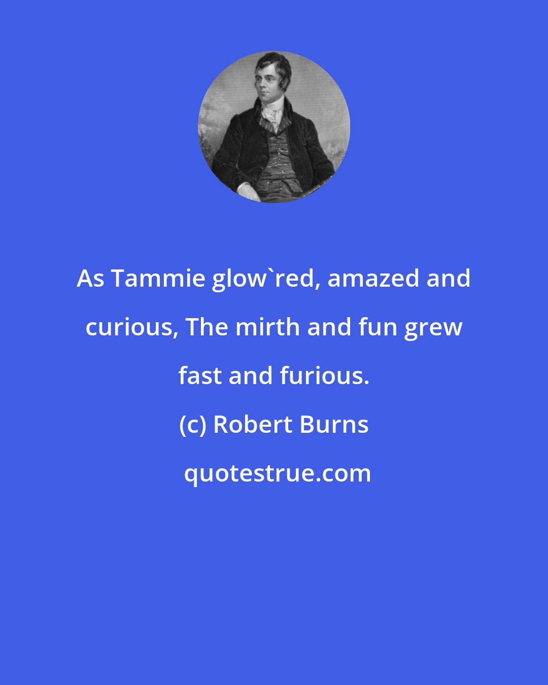 Robert Burns: As Tammie glow'red, amazed and curious, The mirth and fun grew fast and furious.