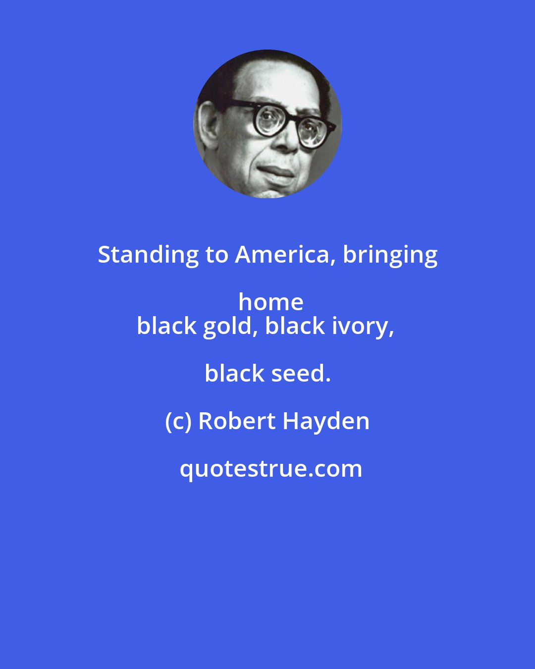 Robert Hayden: Standing to America, bringing home
black gold, black ivory, black seed.