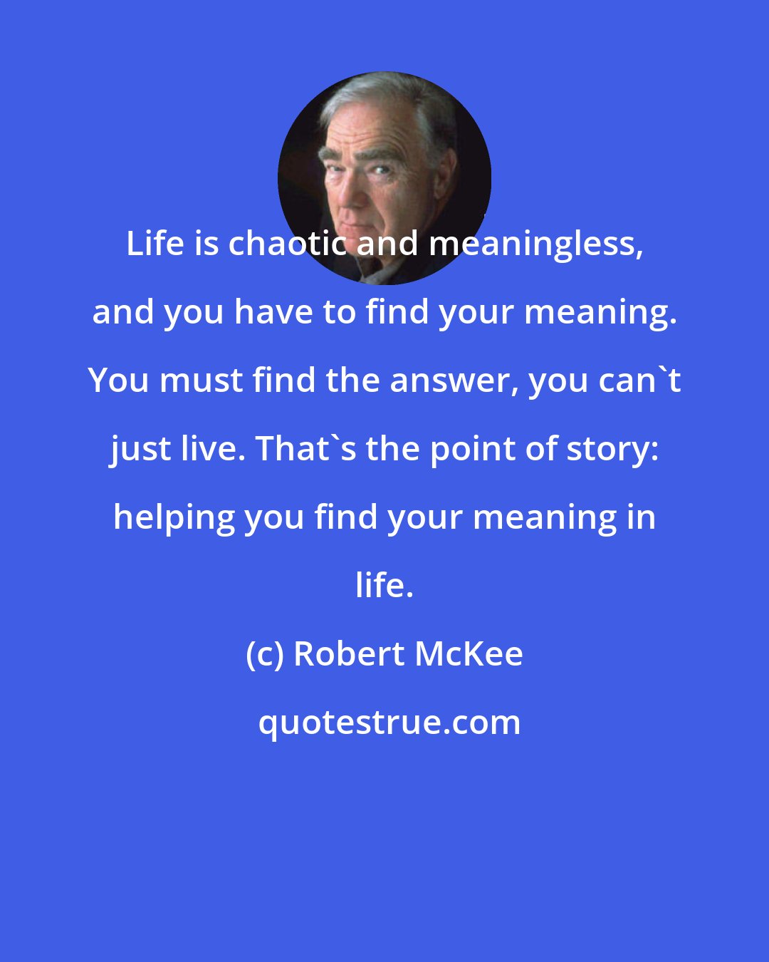 Robert McKee: Life is chaotic and meaningless, and you have to find your meaning. You must find the answer, you can't just live. That's the point of story: helping you find your meaning in life.