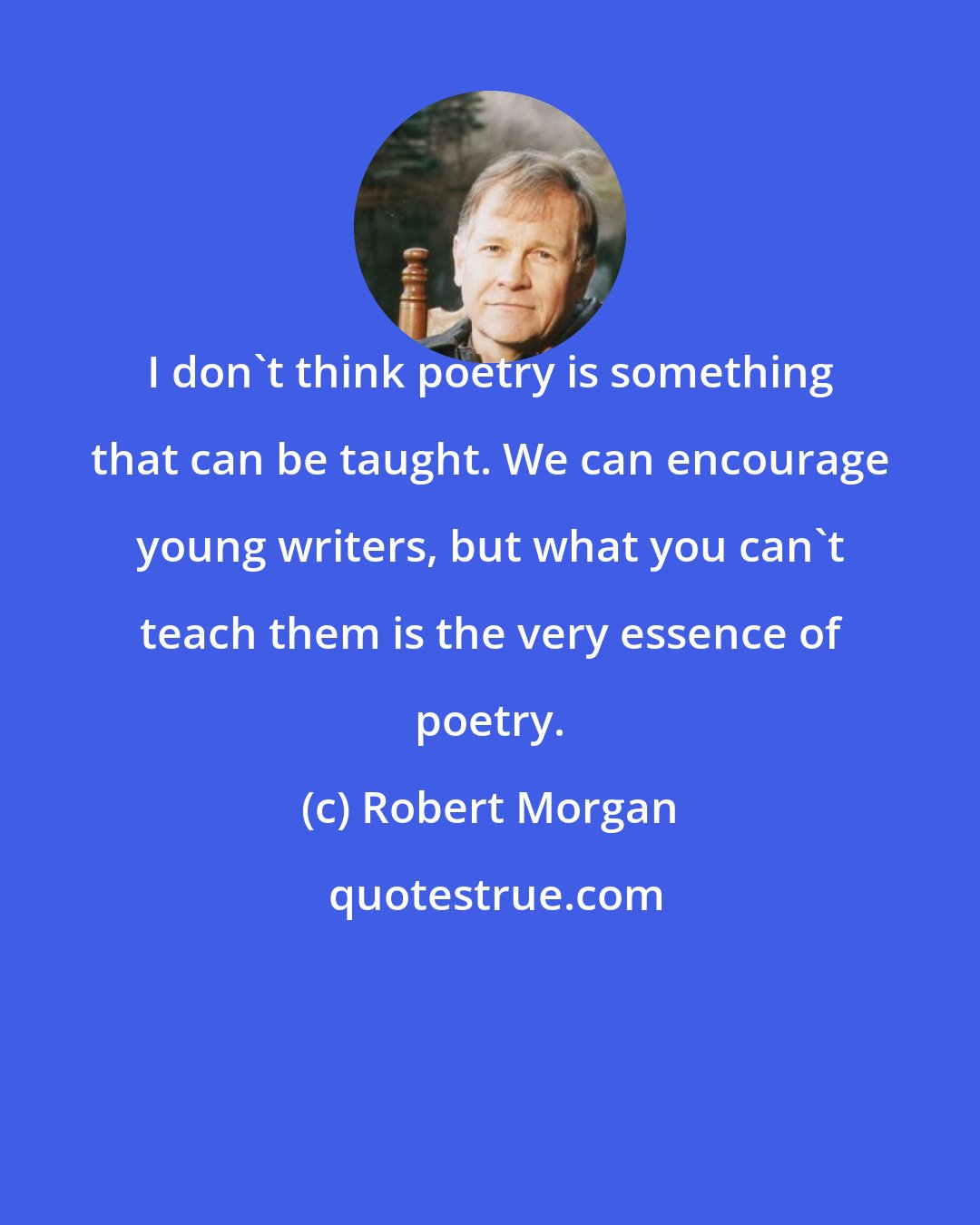 Robert Morgan: I don't think poetry is something that can be taught. We can encourage young writers, but what you can't teach them is the very essence of poetry.