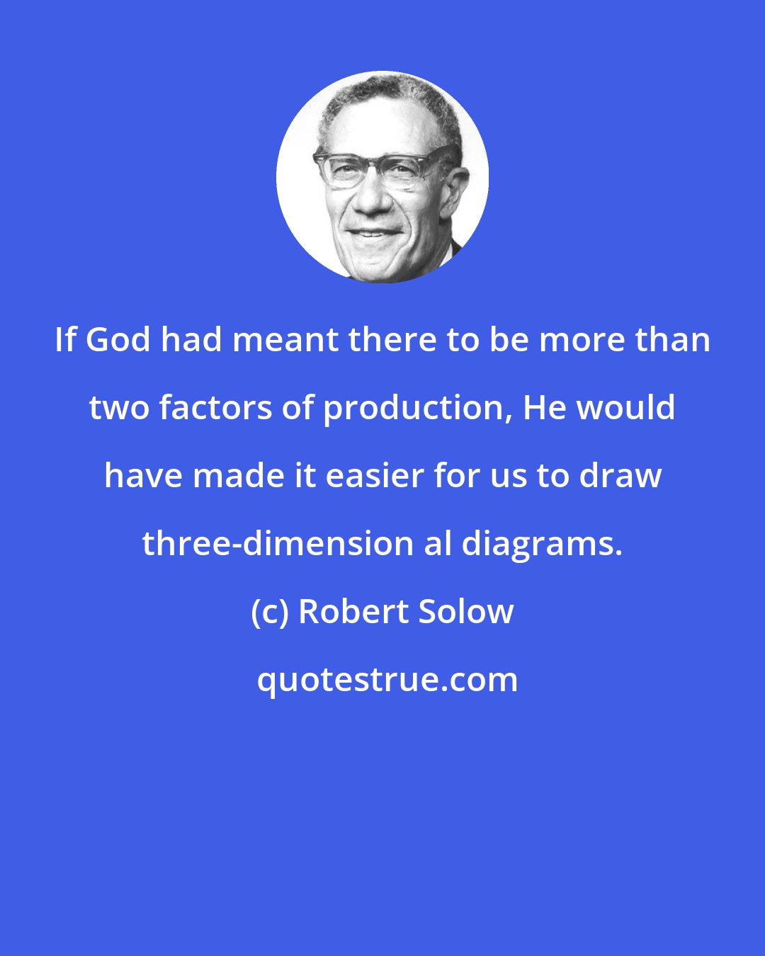 Robert Solow: If God had meant there to be more than two factors of production, He would have made it easier for us to draw three-dimension al diagrams.