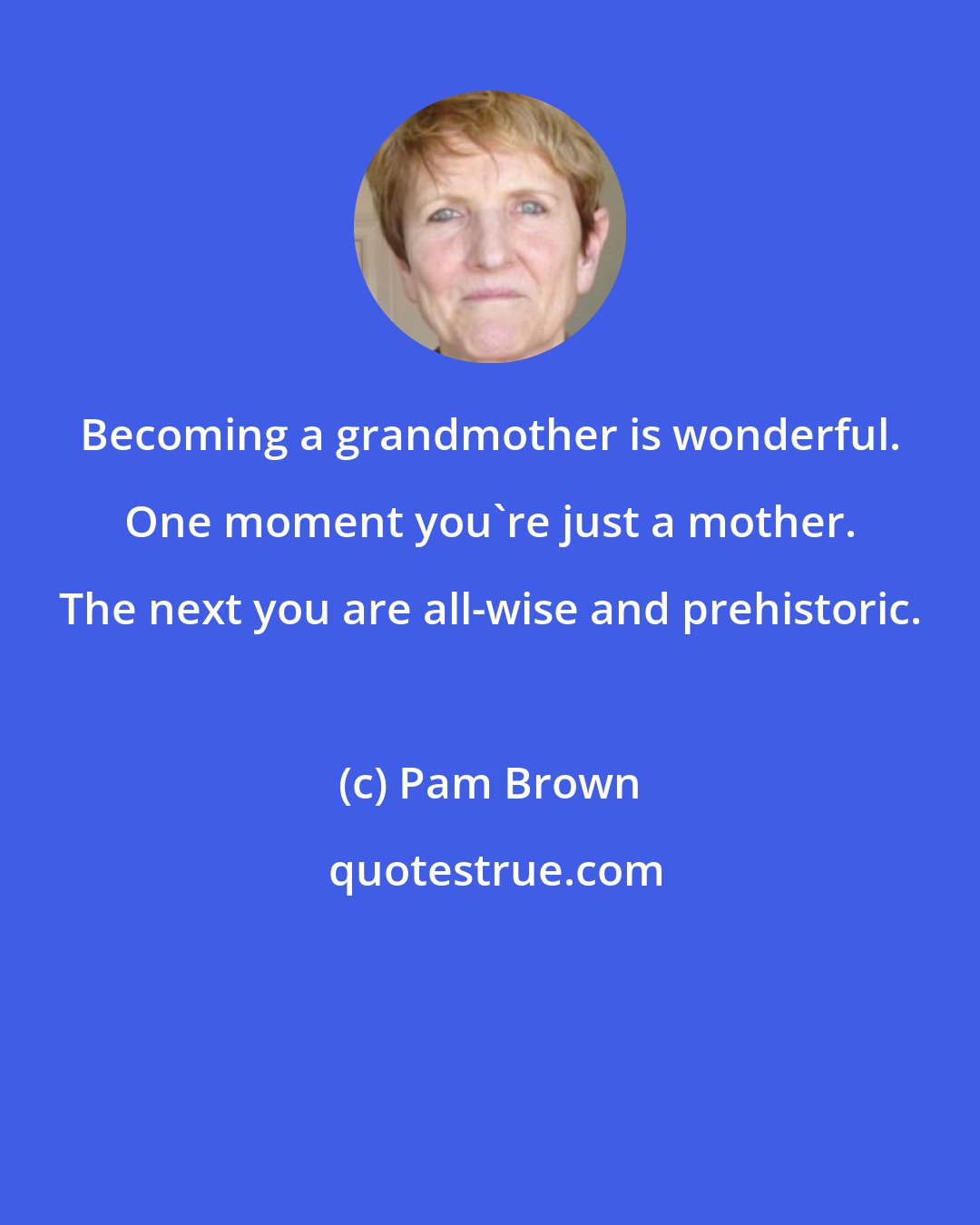 Pam Brown: Becoming a grandmother is wonderful. One moment you're just a mother. The next you are all-wise and prehistoric.