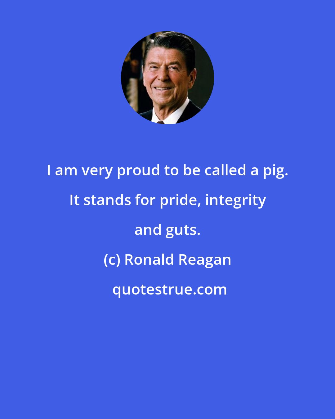 Ronald Reagan: I am very proud to be called a pig. It stands for pride, integrity and guts.