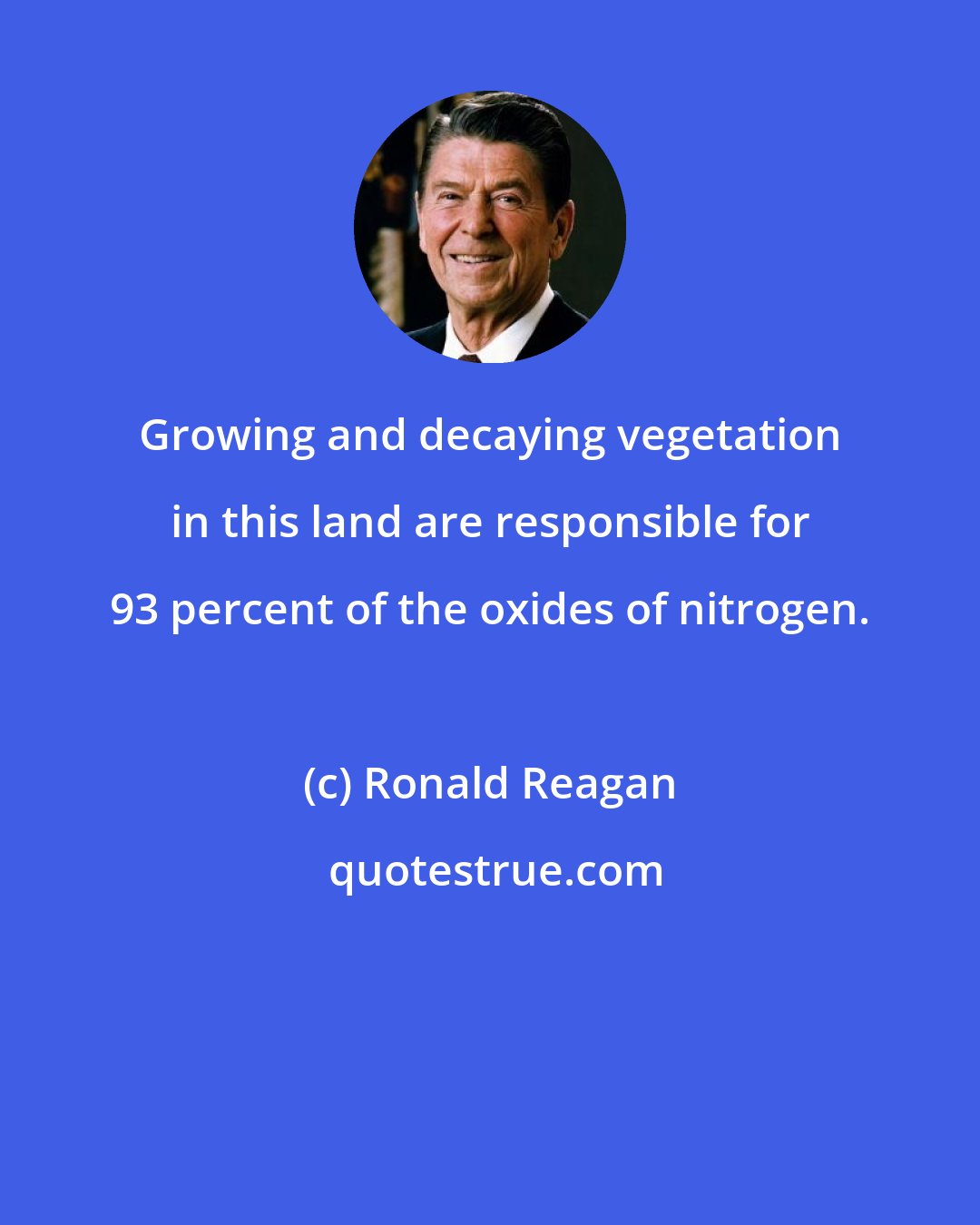 Ronald Reagan: Growing and decaying vegetation in this land are responsible for 93 percent of the oxides of nitrogen.