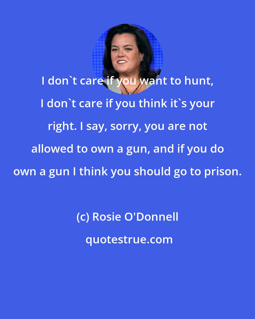 Rosie O'Donnell: I don't care if you want to hunt, I don't care if you think it's your right. I say, sorry, you are not allowed to own a gun, and if you do own a gun I think you should go to prison.