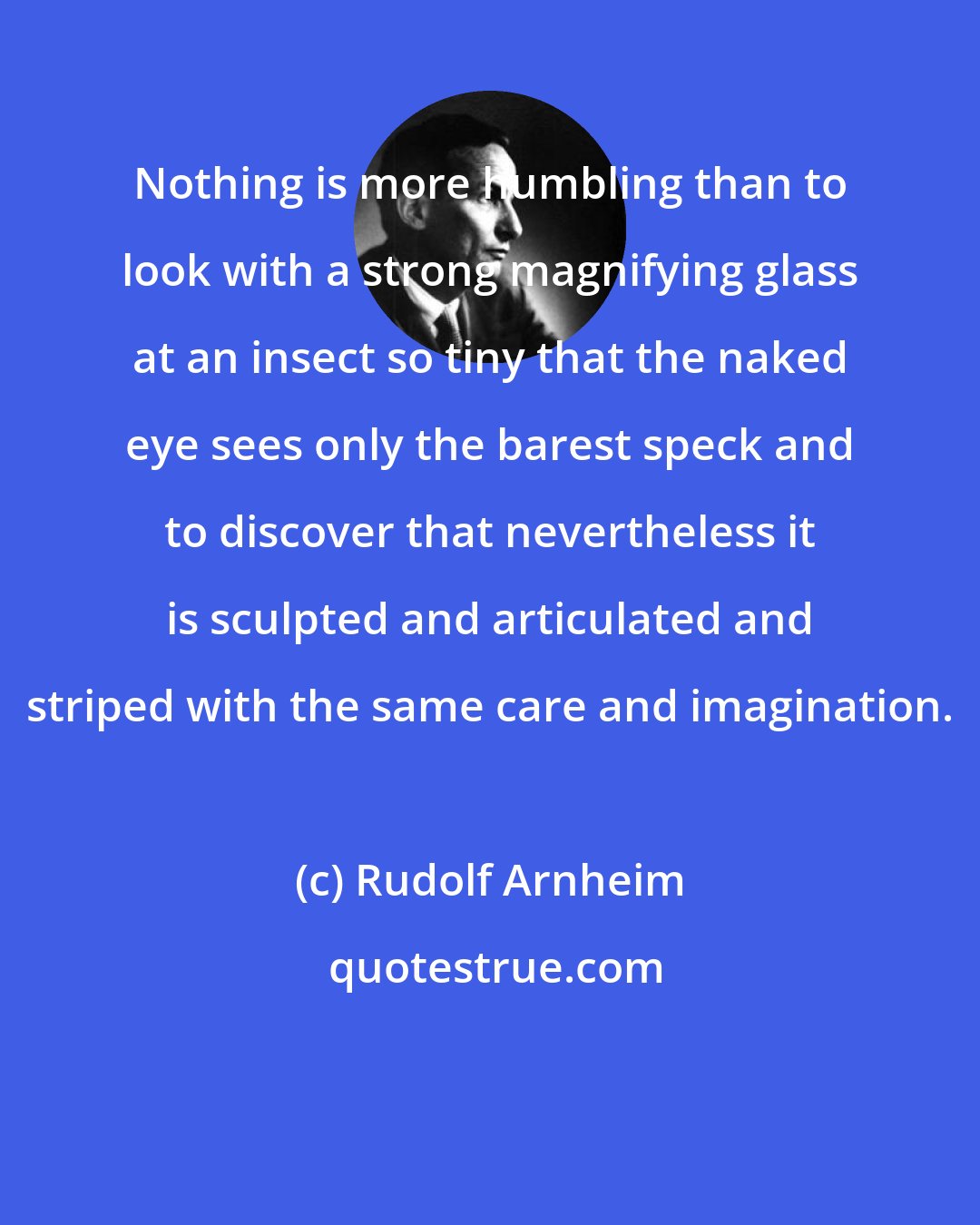 Rudolf Arnheim: Nothing is more humbling than to look with a strong magnifying glass at an insect so tiny that the naked eye sees only the barest speck and to discover that nevertheless it is sculpted and articulated and striped with the same care and imagination.