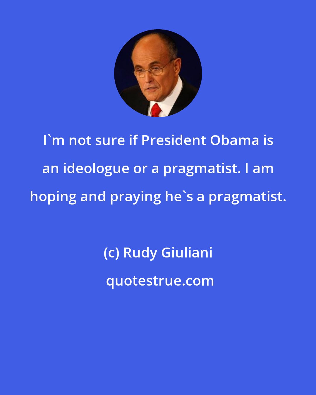 Rudy Giuliani: I'm not sure if President Obama is an ideologue or a pragmatist. I am hoping and praying he's a pragmatist.