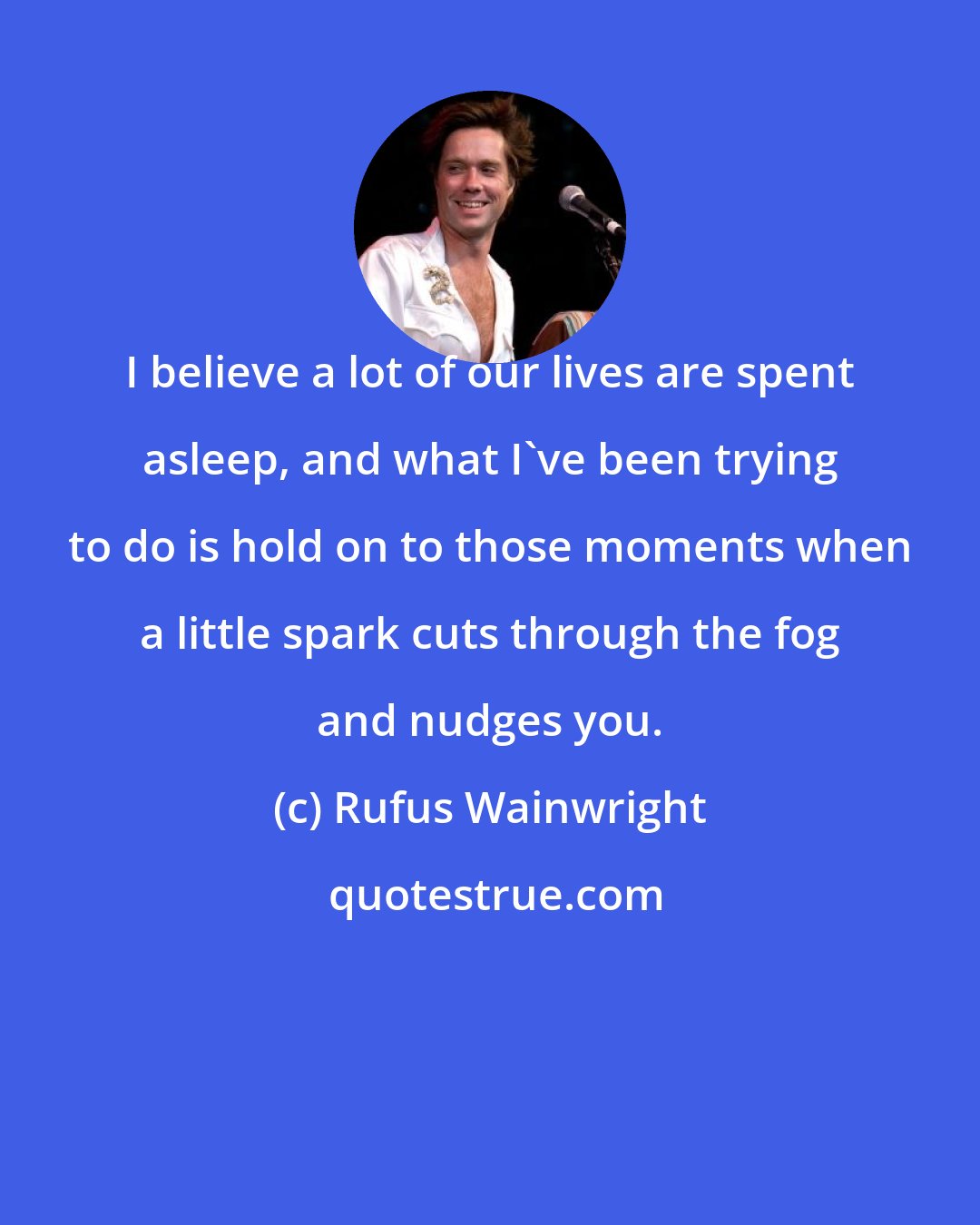 Rufus Wainwright: I believe a lot of our lives are spent asleep, and what I've been trying to do is hold on to those moments when a little spark cuts through the fog and nudges you.