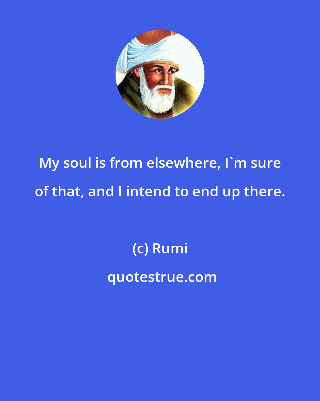 Rumi: My soul is from elsewhere, I'm sure of that, and I intend to end up there.