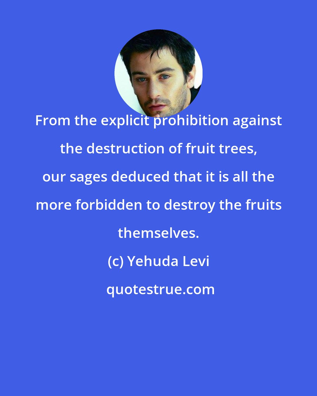 Yehuda Levi: From the explicit prohibition against the destruction of fruit trees, our sages deduced that it is all the more forbidden to destroy the fruits themselves.