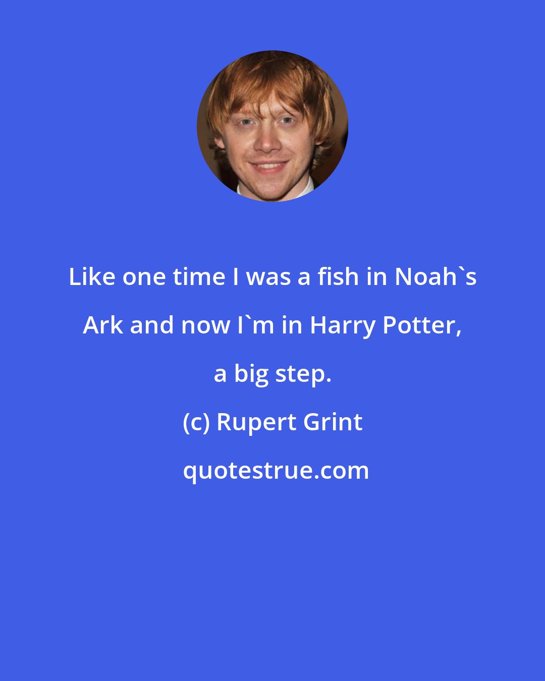 Rupert Grint: Like one time I was a fish in Noah's Ark and now I'm in Harry Potter, a big step.