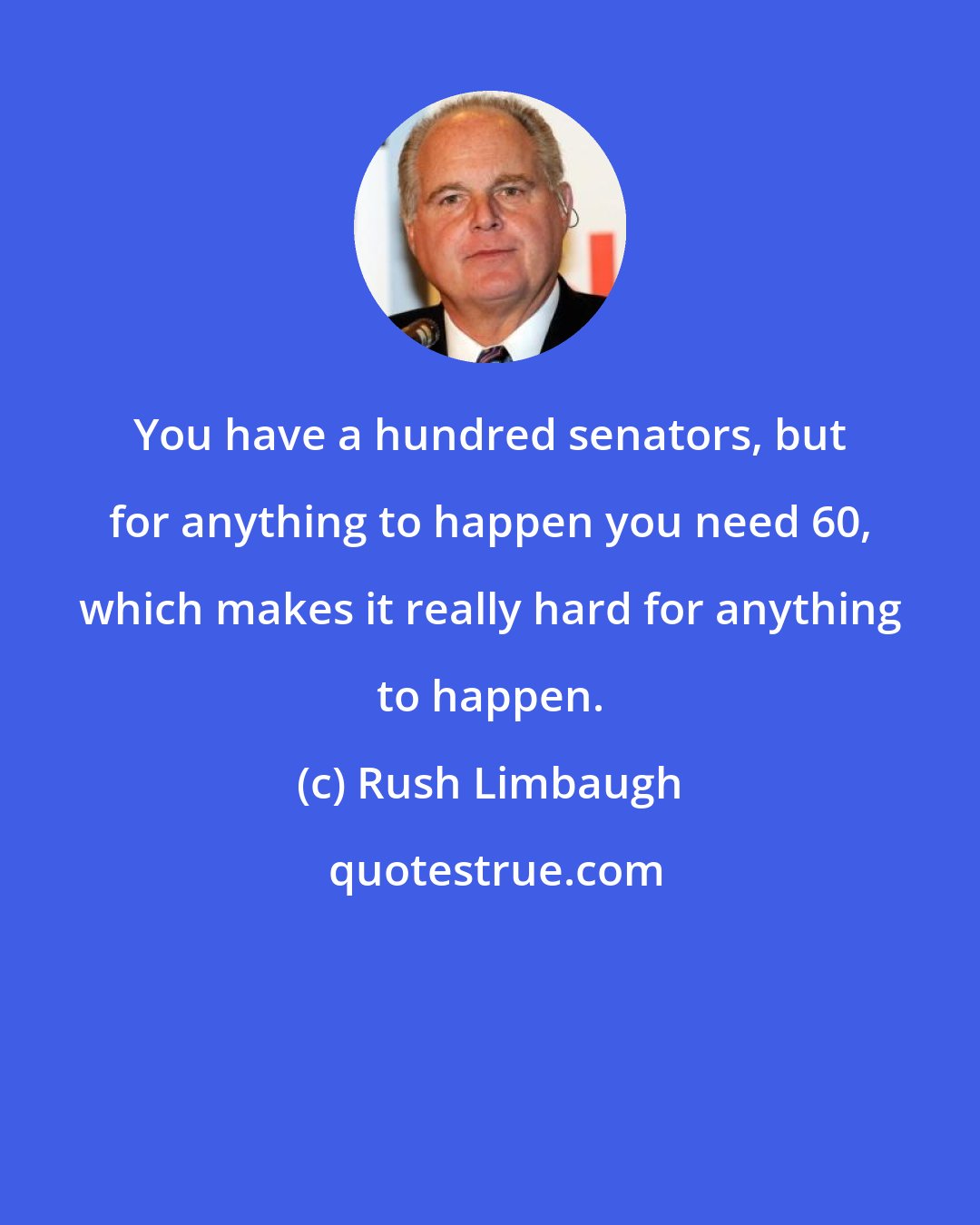 Rush Limbaugh: You have a hundred senators, but for anything to happen you need 60, which makes it really hard for anything to happen.