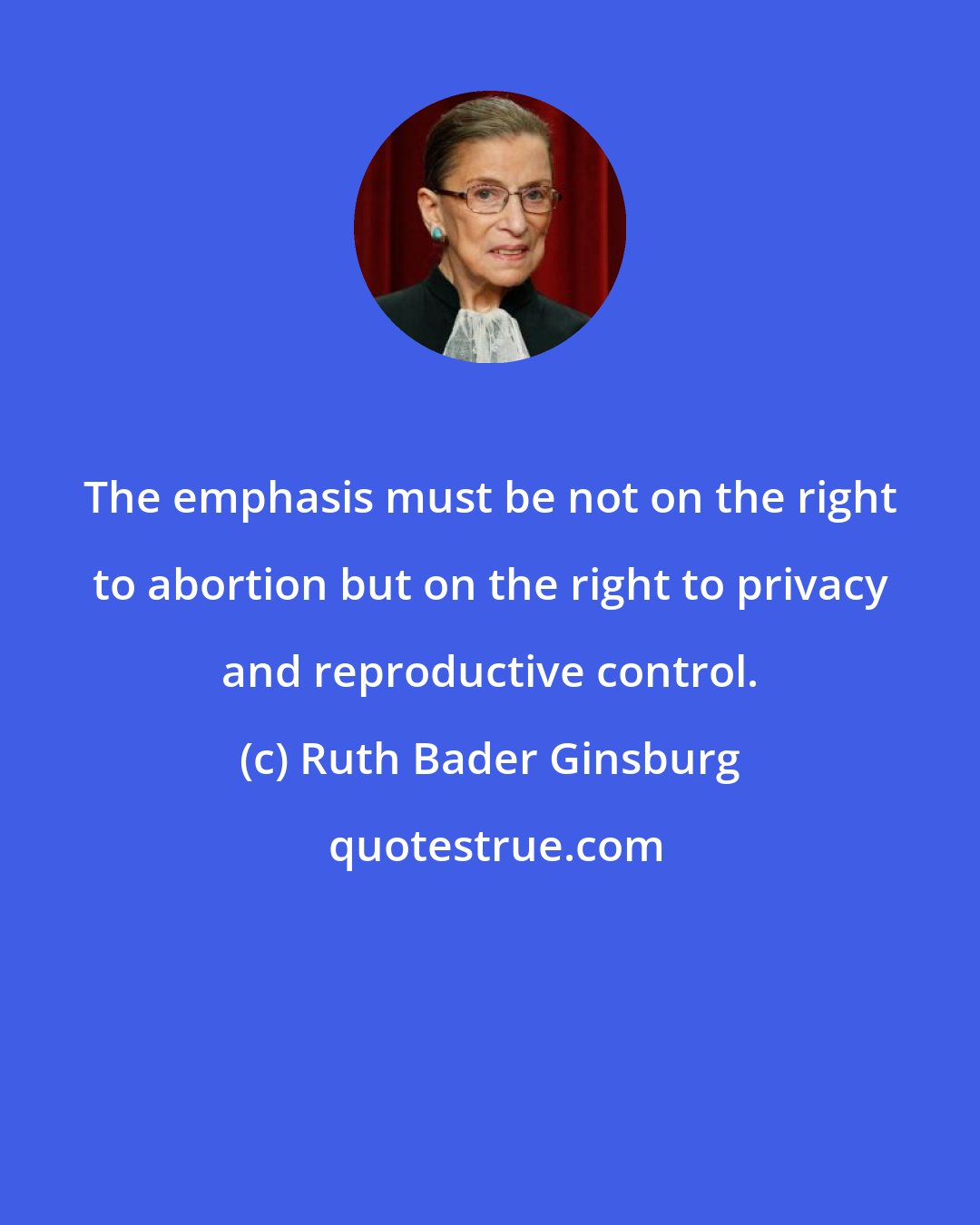 Ruth Bader Ginsburg: The emphasis must be not on the right to abortion but on the right to privacy and reproductive control.