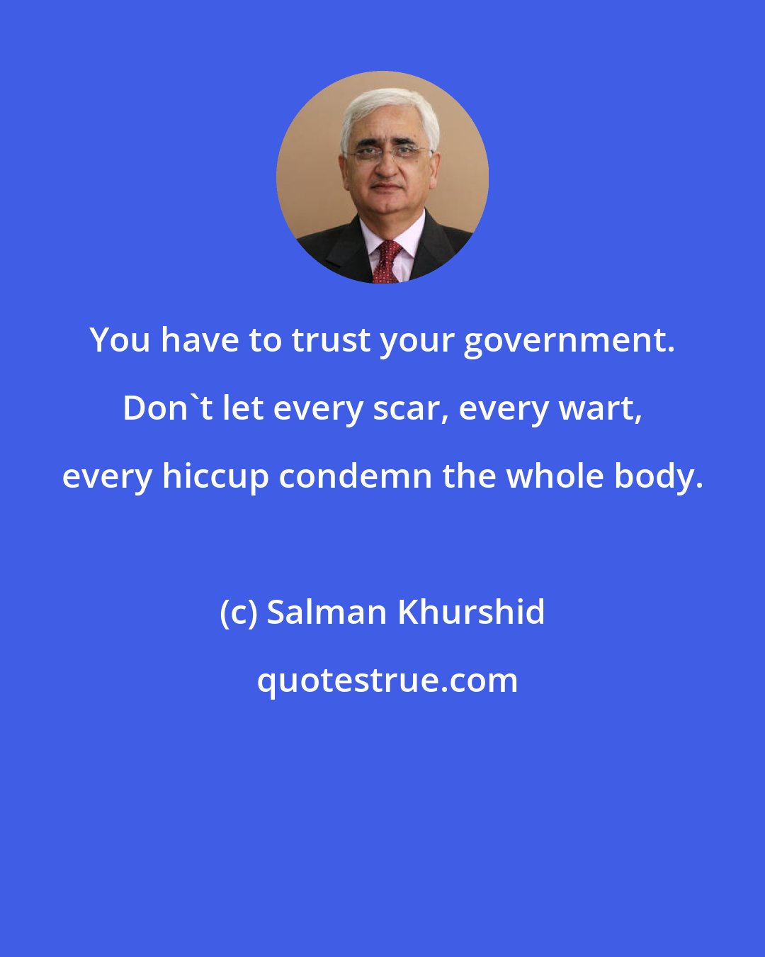 Salman Khurshid: You have to trust your government. Don't let every scar, every wart, every hiccup condemn the whole body.