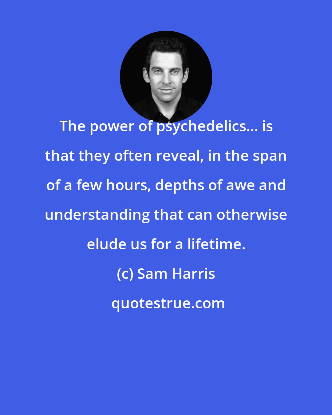 Sam Harris: The power of psychedelics... is that they often reveal, in the span of a few hours, depths of awe and understanding that can otherwise elude us for a lifetime.