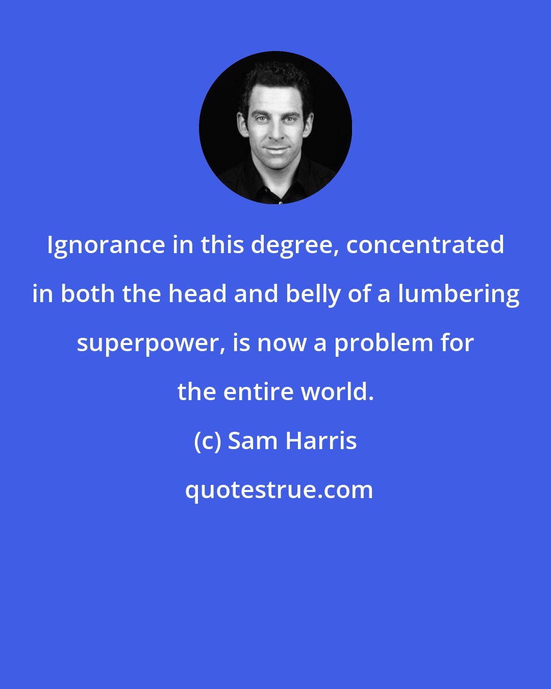 Sam Harris: Ignorance in this degree, concentrated in both the head and belly of a lumbering superpower, is now a problem for the entire world.