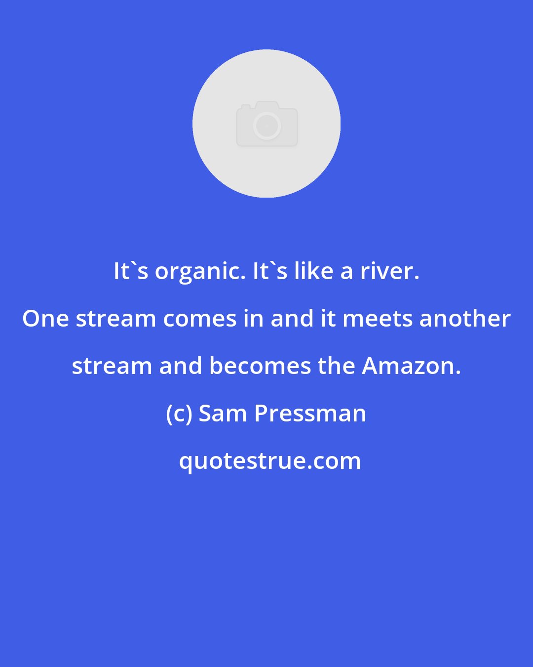 Sam Pressman: It's organic. It's like a river. One stream comes in and it meets another stream and becomes the Amazon.