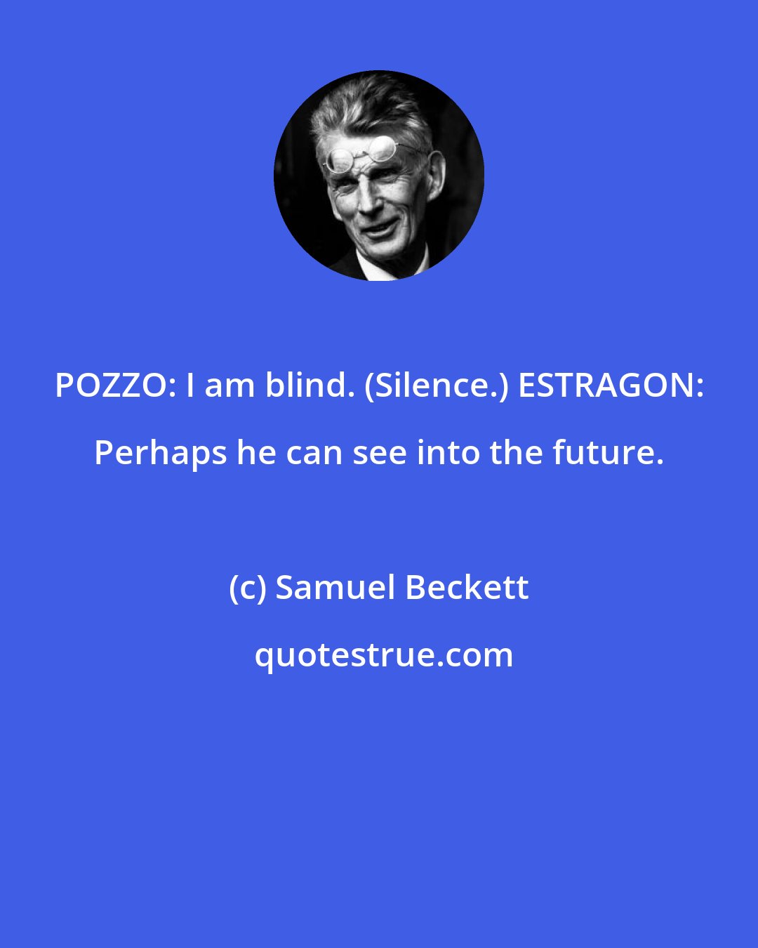 Samuel Beckett: POZZO: I am blind. (Silence.) ESTRAGON: Perhaps he can see into the future.