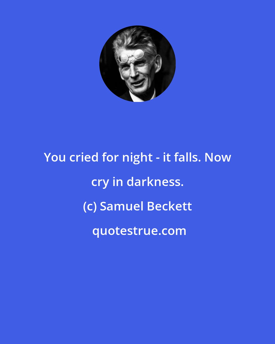 Samuel Beckett: You cried for night - it falls. Now cry in darkness.