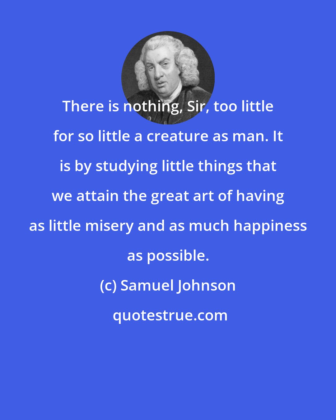 Samuel Johnson: There is nothing, Sir, too little for so little a creature as man. It is by studying little things that we attain the great art of having as little misery and as much happiness as possible.