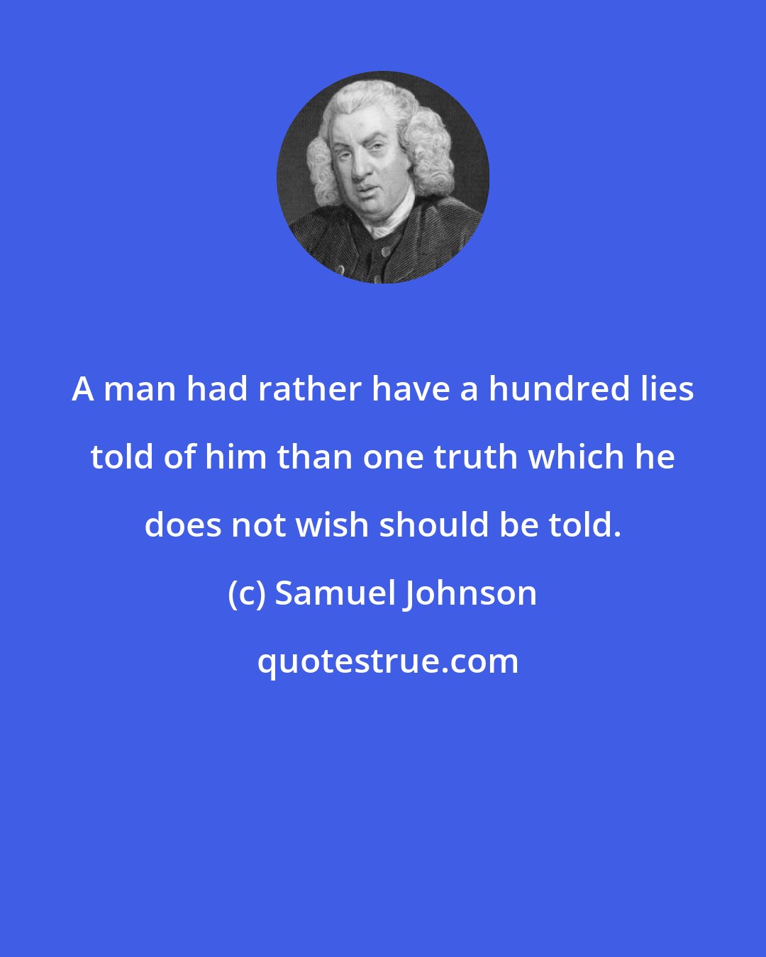 Samuel Johnson: A man had rather have a hundred lies told of him than one truth which he does not wish should be told.