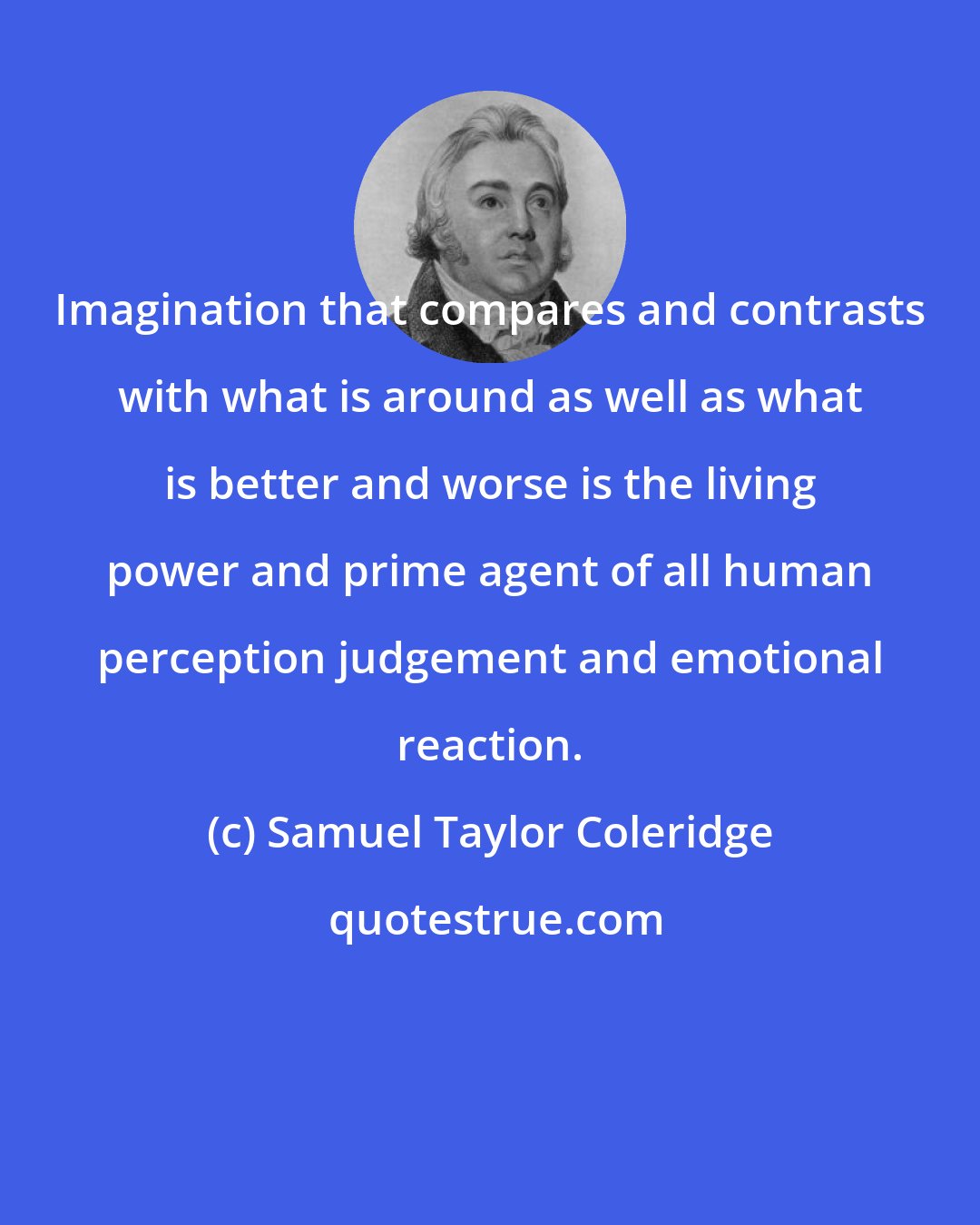 Samuel Taylor Coleridge: Imagination that compares and contrasts with what is around as well as what is better and worse is the living power and prime agent of all human perception judgement and emotional reaction.