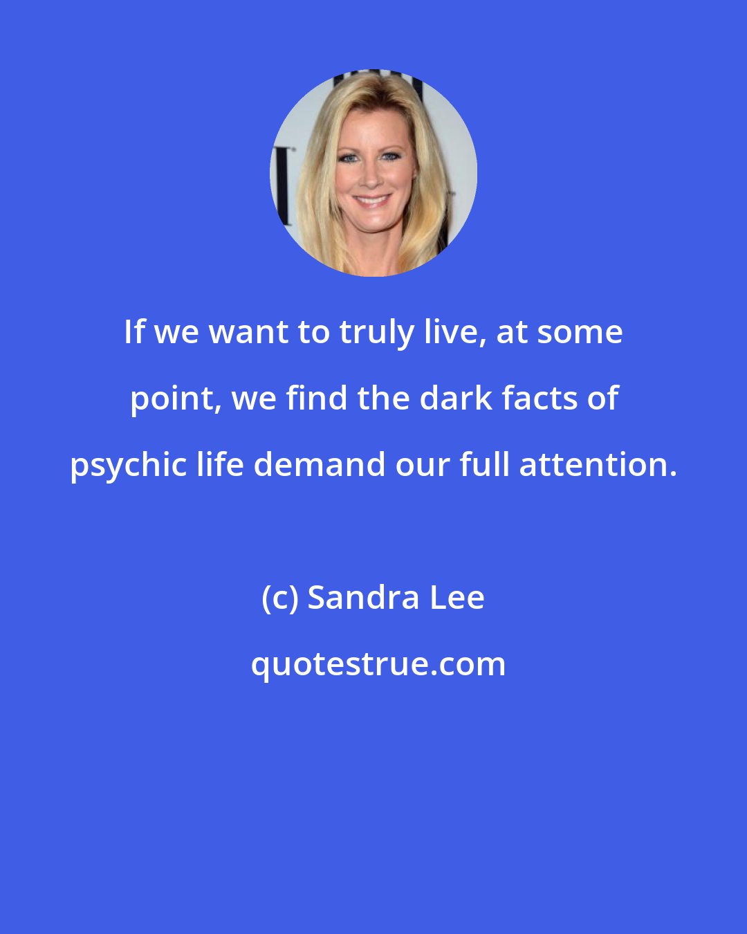 Sandra Lee: If we want to truly live, at some point, we find the dark facts of psychic life demand our full attention.