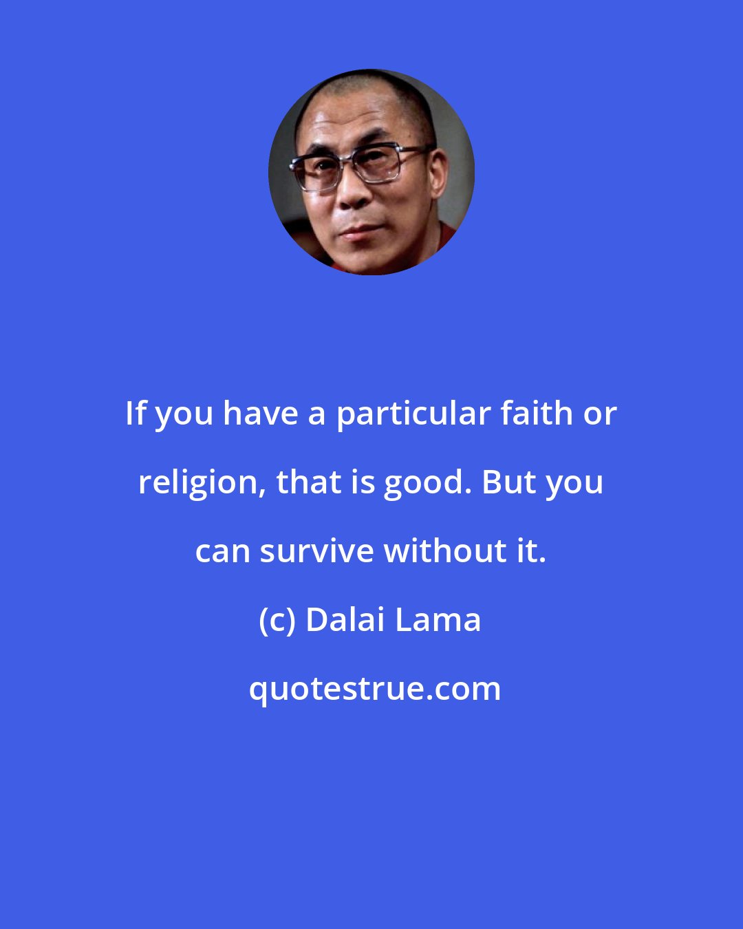 Dalai Lama: If you have a particular faith or religion, that is good. But you can survive without it.