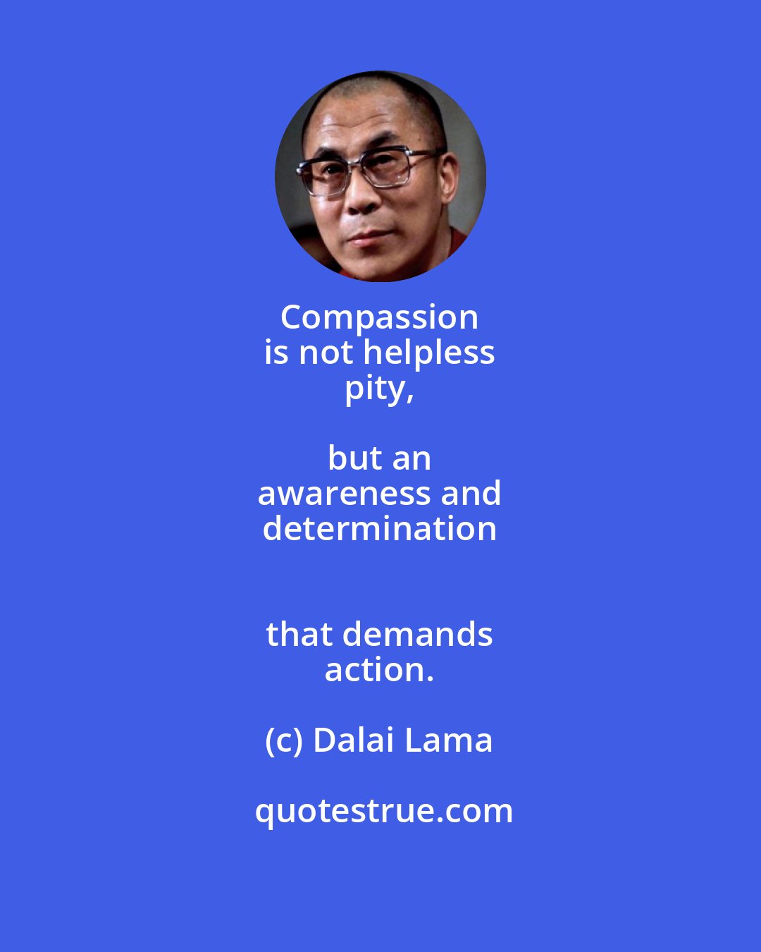 Dalai Lama: Compassion 
 is not helpless 
 pity, but an 
 awareness and 
 determination 
 that demands 
 action.