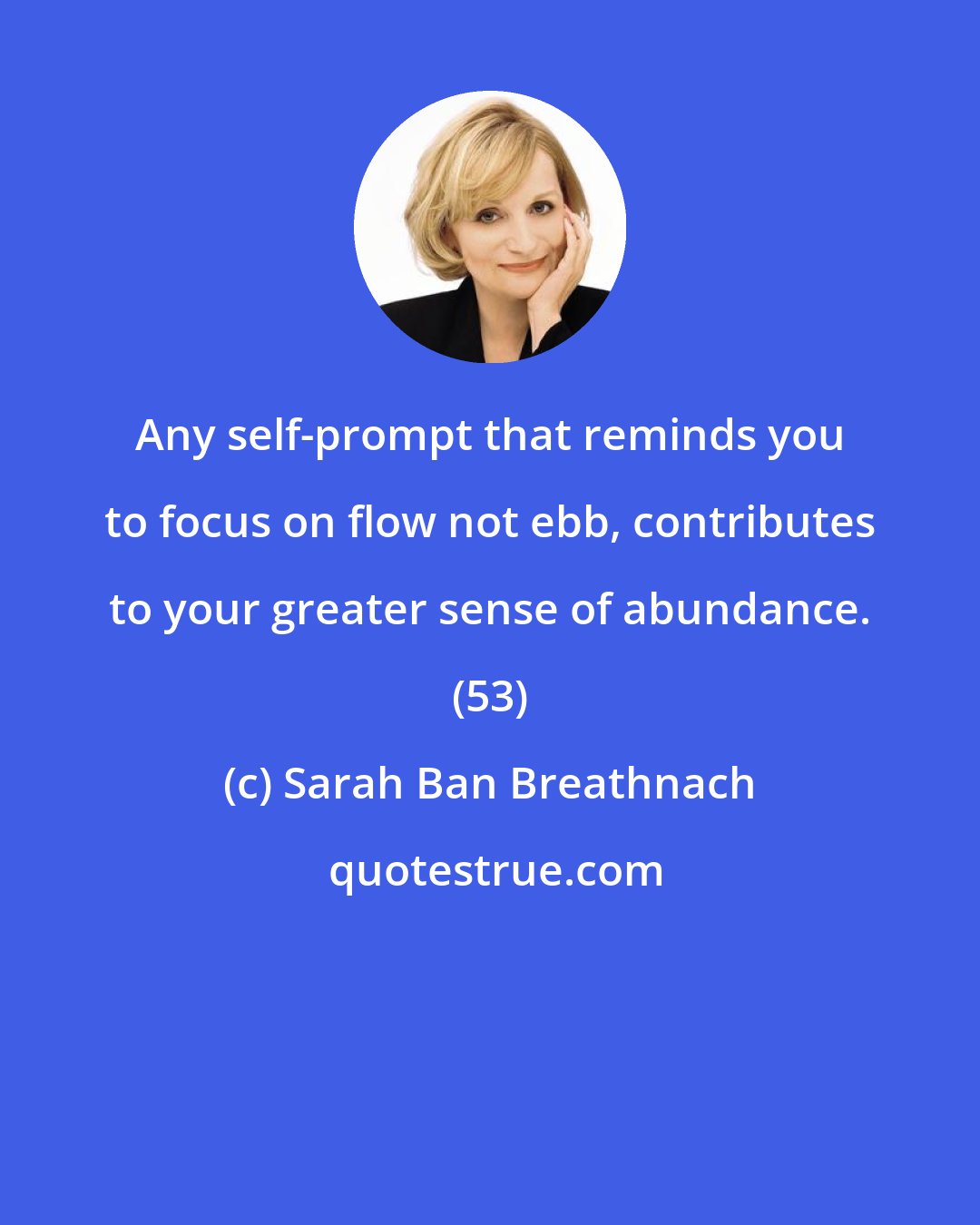 Sarah Ban Breathnach: Any self-prompt that reminds you to focus on flow not ebb, contributes to your greater sense of abundance. (53)