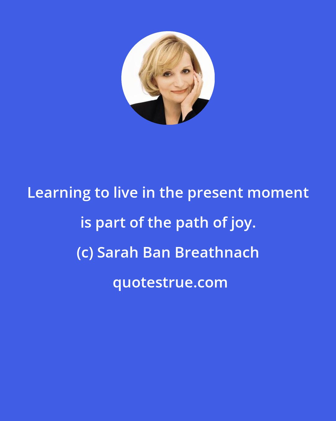 Sarah Ban Breathnach: Learning to live in the present moment is part of the path of joy.